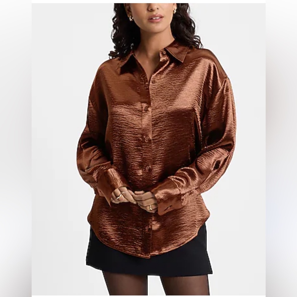 Express Copper Satin Button-Down Shirt